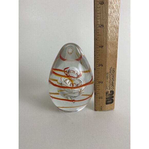 Glass Art Egg Paperweight Decoration 4" Tall Red Yellow Oval Shaped - Picture 5 of 5